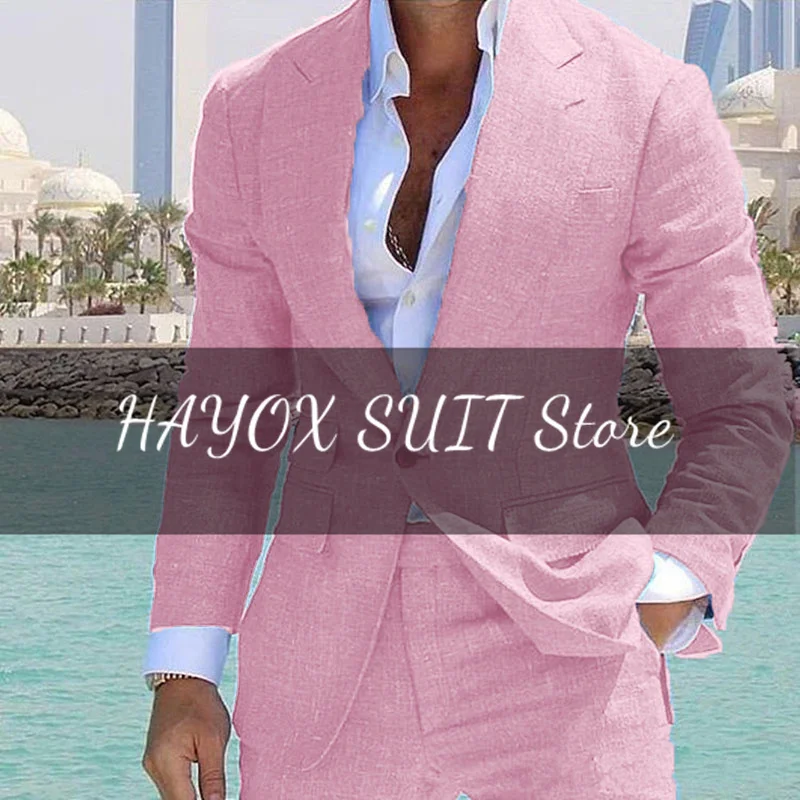 Men\'s Suit 2 Piece Set Linen Lapel Slim Fit Single Button Casual Comfortable Suit Formal Groom Best Man Dress Elegant and Stylis