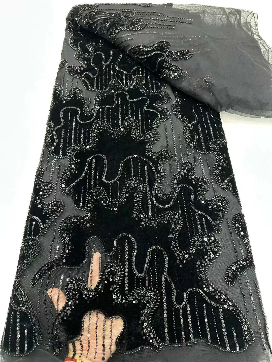 Afrikaanse fluwelen borduurwerk kralen kant tule stof 2025 Franse pailletten kant stof voor damesjurken trouwjurken.325X-C2.5