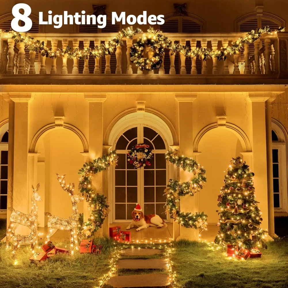 Connectable Warm White String Lights Indoor Bedroom, 8 Modes Christmas String Light Plug in Classroom Lights, 49ft 150 LED Fairy