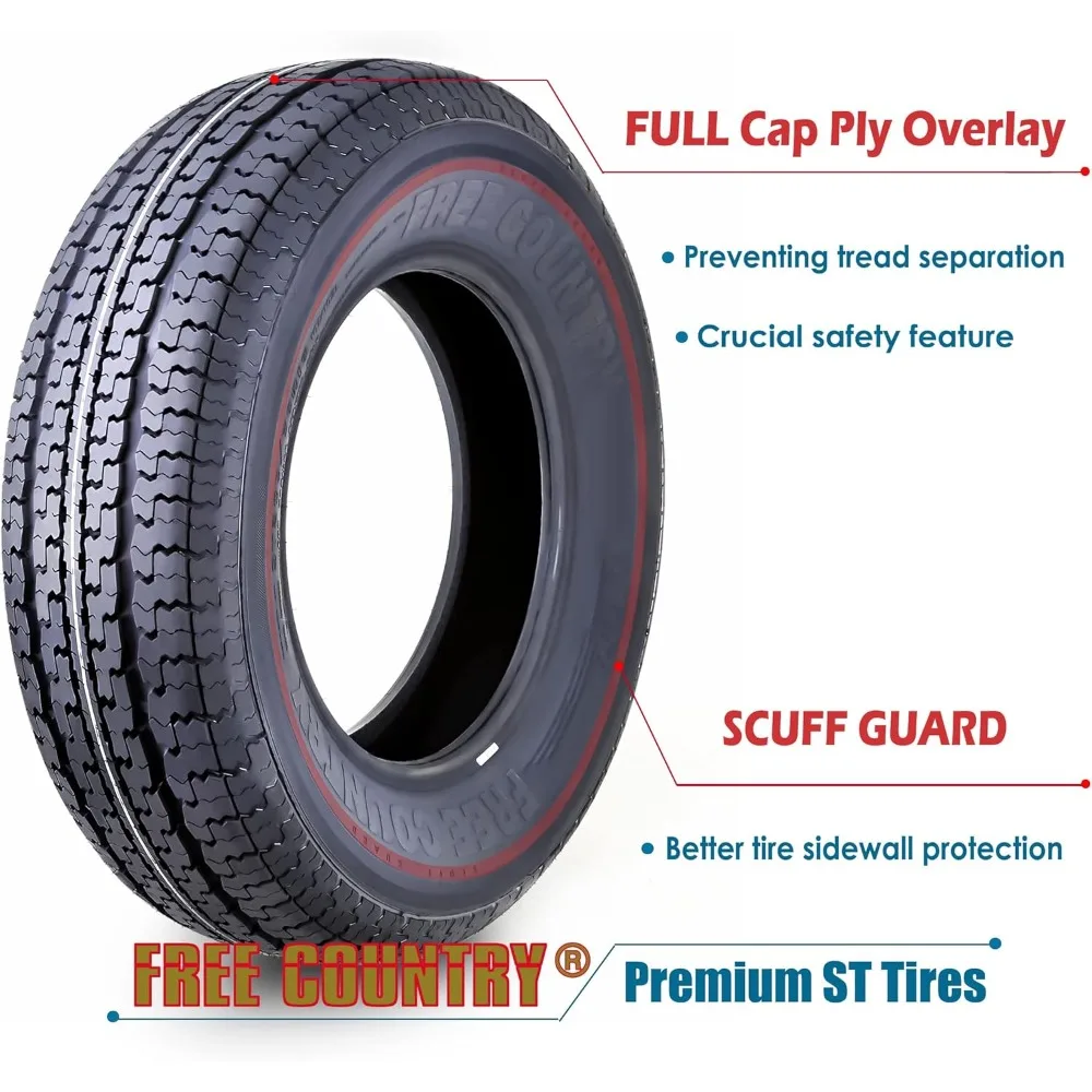 Grand Ride Set 4 Trailer Tires ST205/75R15 205 75 15 8-Ply Load Range D Steel Belted Radial w/Featured Side Scuff Guard 8mm image 2