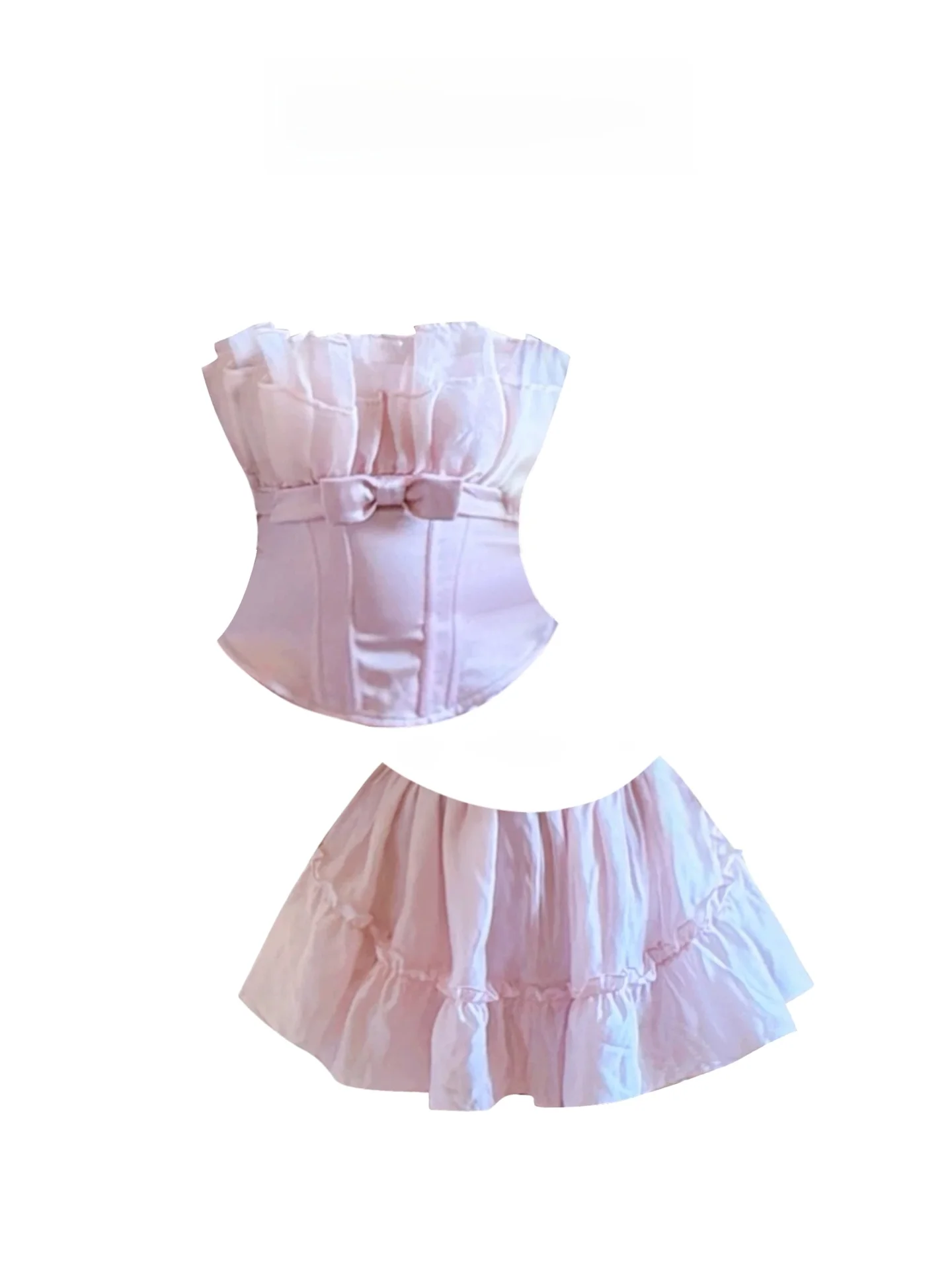 

Комплект из топа с милым узлом и пышной юбкой с высокой талией для женщин больших размеров, корейский модный зимний наряд