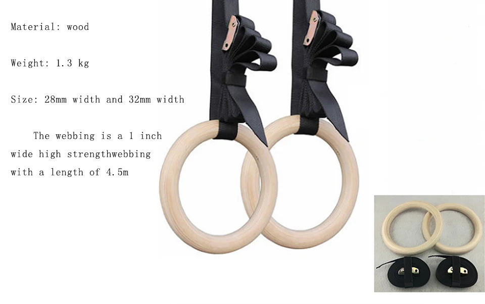 FX-Portable Gymnastics Rings, Wood 1.1, Muscle Building, Fitness Gym, Cross Fit Strength Training, Heavy Duty Quality, 1 Pair