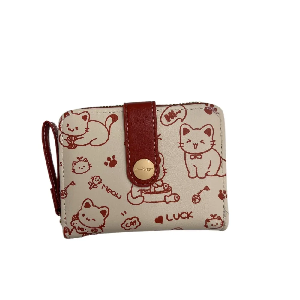 

Waterproof Cute Cat Girls Wallet Pu Portable Short Student Money Bag Candy Colors Multiple Card Slot Zipper Wallets Shopping