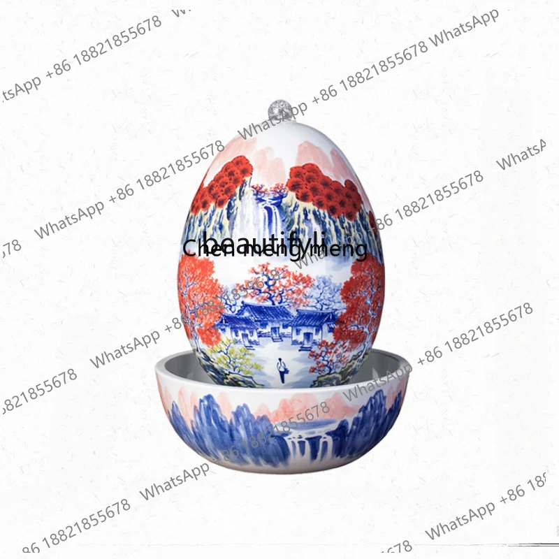 Ceramic Water Fountain Decoration Hand-Painted Living Room Office Desk Surface Panel Humidifier Decoration Opening Gift