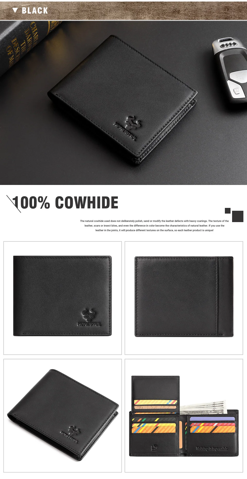 HUMERPAUL Geldbörse für Herren, echtes Leder, RFID-blockierend, Bifold, stilvoller Kartenhalter, Geldbörse mit Ausweisfenster, klassische Herren-Geldtasche – Detail 8