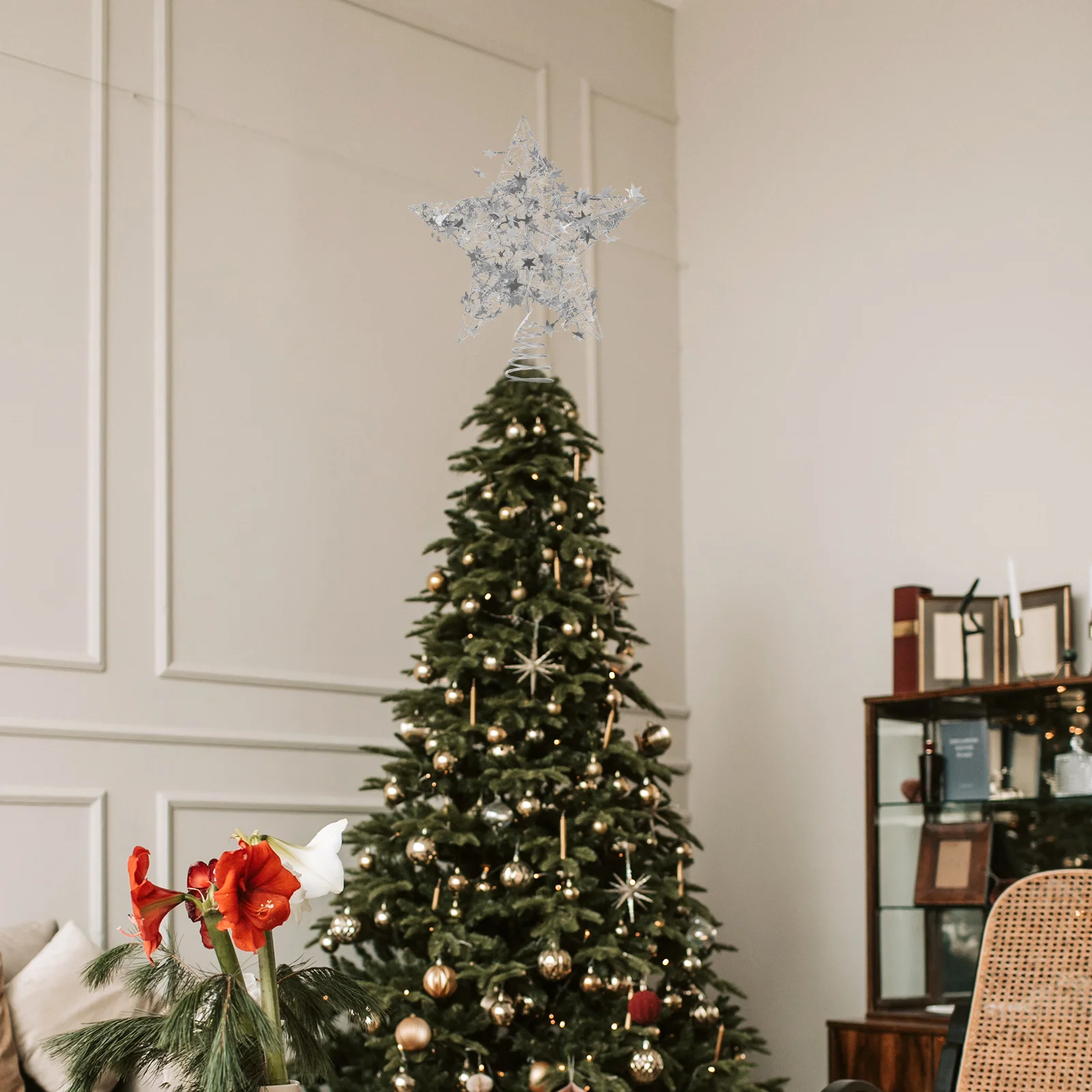 1 قطعة شجرة عيد الميلاد توبر مضيئة شكل نجمة تصميم أنيق مشرق شجرة عيد الميلاد زخرفة حفلة ديكور المنزل عطلة #3