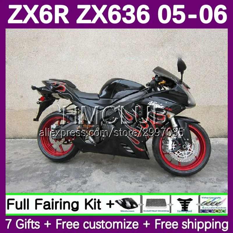 Fairing Kit For KAWASAKI NINJA ZX 6R 600 636 6 R ZX636 ZX6R 05 06 100No.191 ZX600 600CC ZX-6R ZX-636 2005 2006 Body Red flames