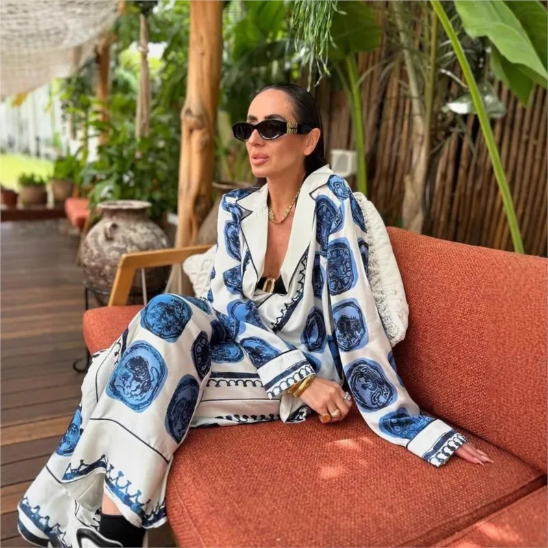 Herfst Nieuwe Lange Mouwen Gedrukt Shirt Broek Pak Voor Vrouwen Losse Eenvoudige Casual Elegante Vrouwelijke Streetwear Broek 2-delige Set