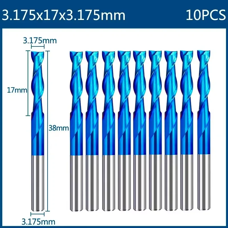 XCAN End Mill Milling Cutter 10pcs 3.175mm Shank CNC Router Bit Nano Blue Coated Carbide Engraving Bit CNC Milling Tools