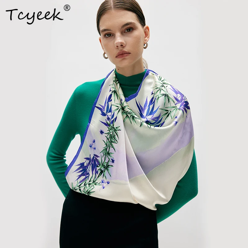 

Tcyeek, 12MM 100%Mulberry Silk Elegant Scarf, Fashion Vintage Print, Women Retro Headband Chic Kerchief, Mom Gifts A48957QM