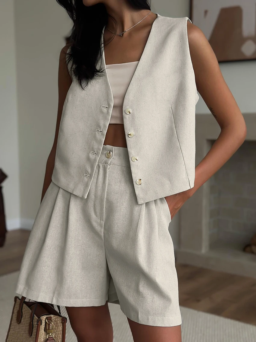 Marthaqiqi Summer Women Pajamas Suit V-Neck Sleepwear Sleeveless Nightwear Crop Top Nightgowns Shorts Casual Nightie 2 Piece Set