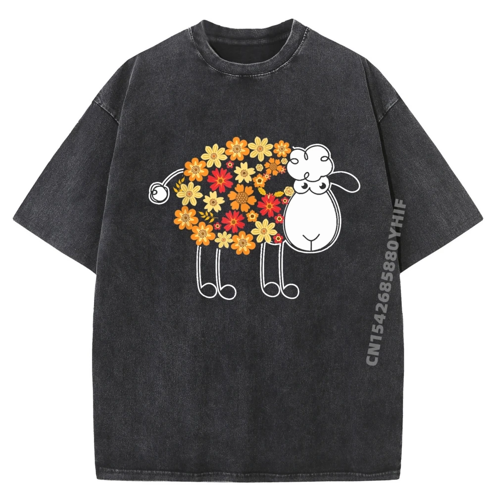 

Funny Flower Sheep Design For Farming Lovers Fashion T Shirt Men Autumn Men's Clothing Comfortable Washed Shirt