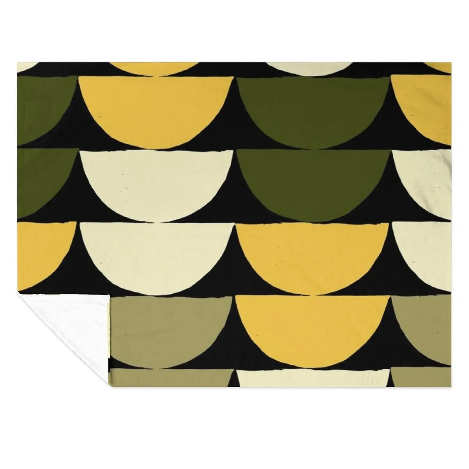 

Mid-Century Modern Yellow, Green, Cream Half-Circle Pattern Throw Blanket Camping For Sofa Thin Stuffeds Soft Big Blankets