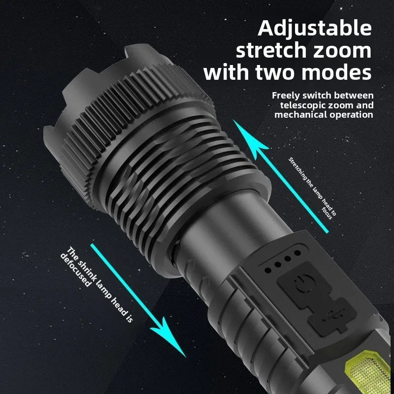 مصباح يدوي P50 عالي الطاقة قابل للتكبير - مدفع ليزر فائق السطوع، قابل لإعادة الشحن، محمول مع مشبك ووظائف ستروب أحمر/أزرق