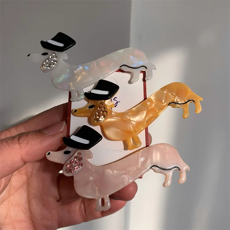 

2024 New Design Cartoon Animal Dog Hairpins Cute Acetate Dachshund Hair Claws Clip Girl Hair Accessoires Hair Clips for Girls