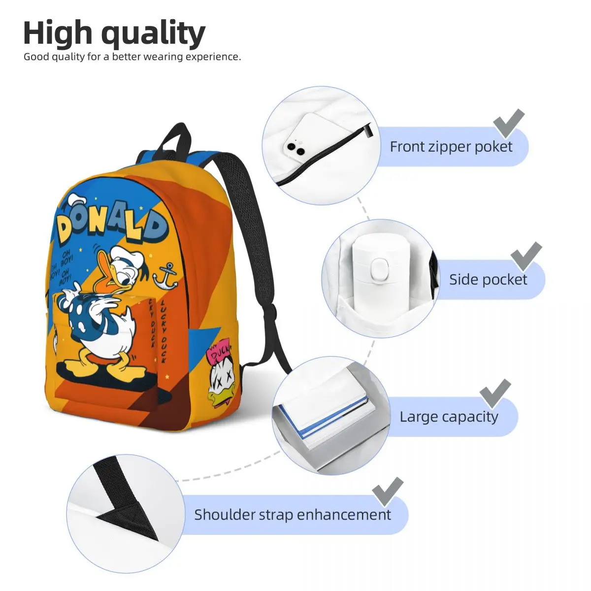 For Gifts Disney Large Capacity Knapsack Donald Duck Versatile Male Lady Daypack Travel