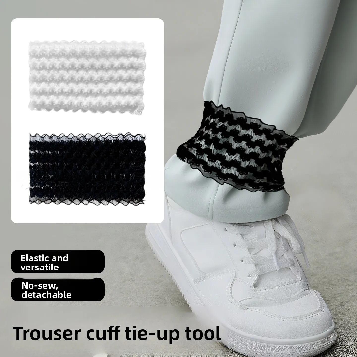Herramienta Elástica para Ajustar Pantalones Anchos, Banda Elástica Cortadora de Tiras para Tobillos, Protección de Muñecas, Conjunto de Moda Otoñal para Hombre