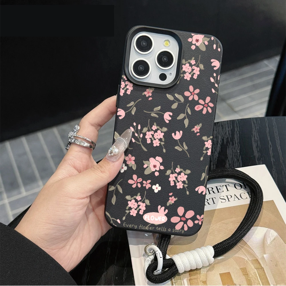 Phone Cases With Straps - Matte Blumenmuster-Handyhülle mit Trageschlaufe für iPhone