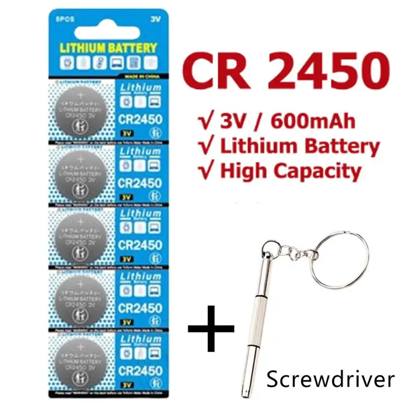 5PCS CR2450 3V Lithium Battery CR2450 DL2450 BR2450 LM2450 For Toy Car Key Remote Control Watch LED Light Button Coin Cells