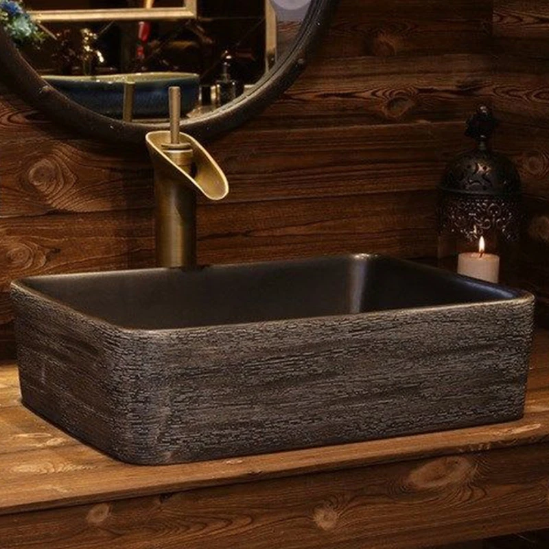 Square Classical Artistic Ceramic Sinks Bowl  Vintage Simplicity Countertop Washbasin High-quality Hotel Household Bathroom Sink