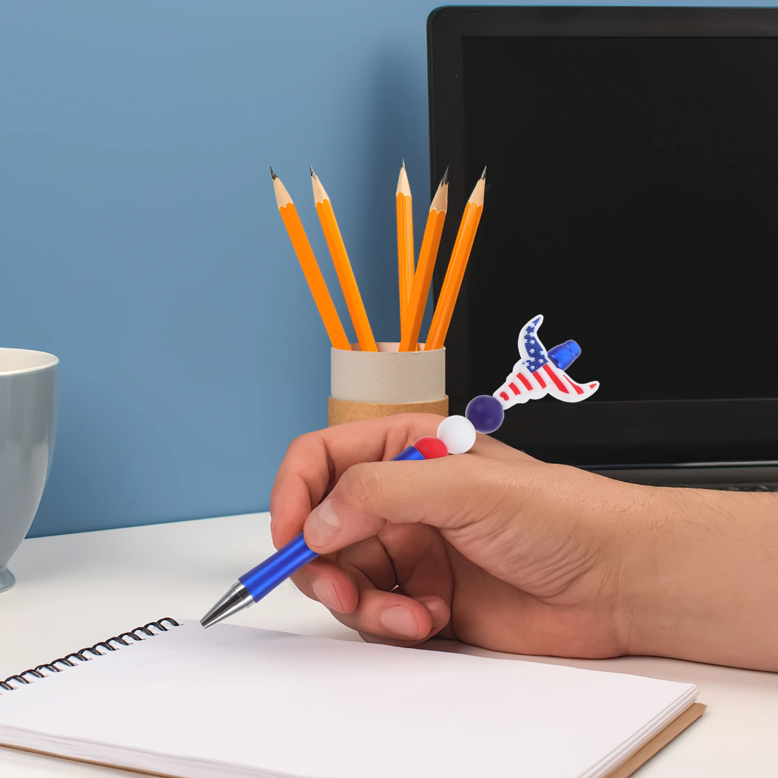 

Cartoon Silicone Gel Pen Set Blue Gel Ox Head Shaped American Flag Banner Office School Students Creative Gifts
