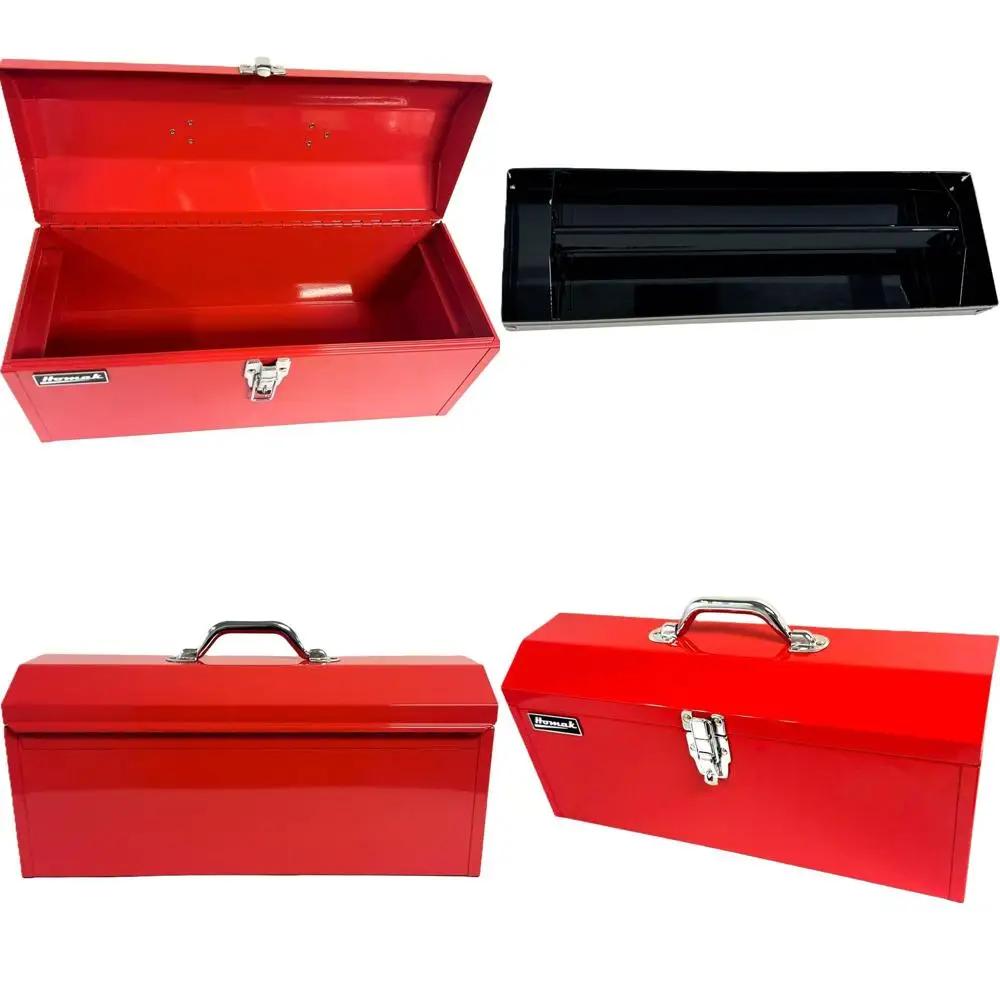 

Портативный стальной высокий ящик для инструментов 19 дюймов с металлическим замком и пластиковой ручкой, сверхпрочный многофункциональный органайзер для инструментов с металлическим лотком, красный