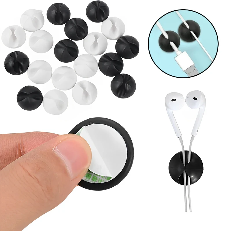 5/10/15/20PCS Desktop Storage Self-adhesive Cable Holder Snap-on Cable Single Hole Winder Round Hub Cable Organiser