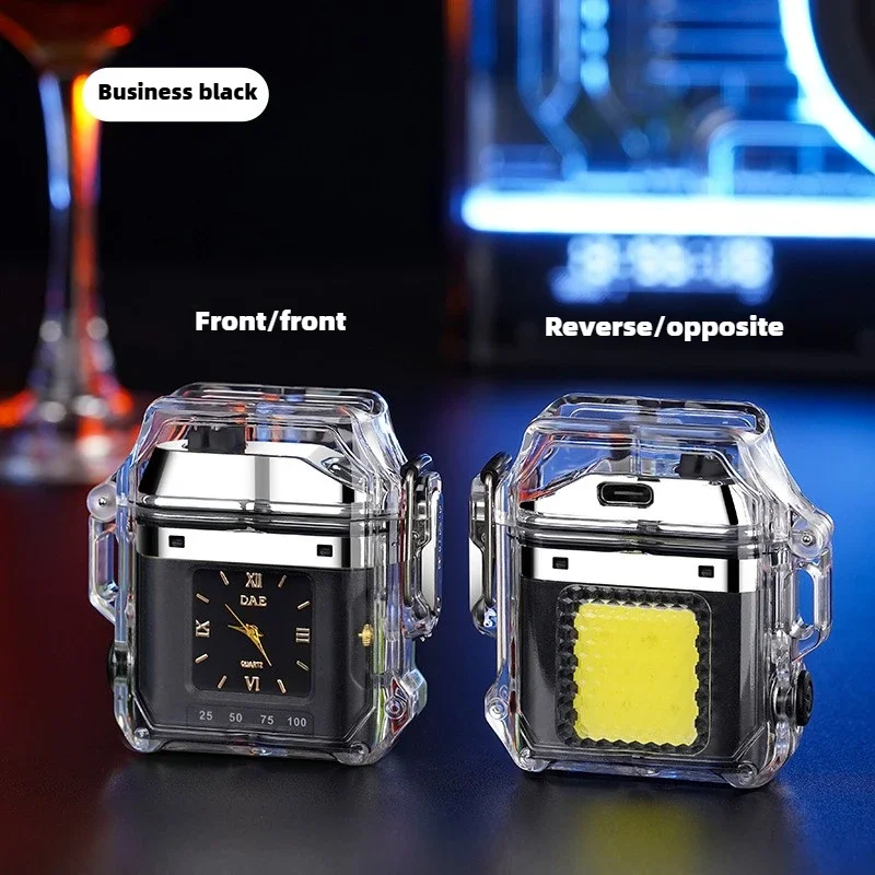 Transparent Dual Arc Plasma Lighter Outdoor Windproof Waterproof USB Electric Rechargeable LED Display Power Lighter