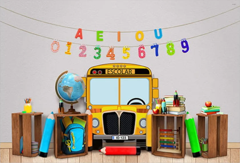 School Bus Yellow Wheels Bus Kindergarten Freedom Custom Birthday Backdrop Background Decoration Photo Banner Surprise Party