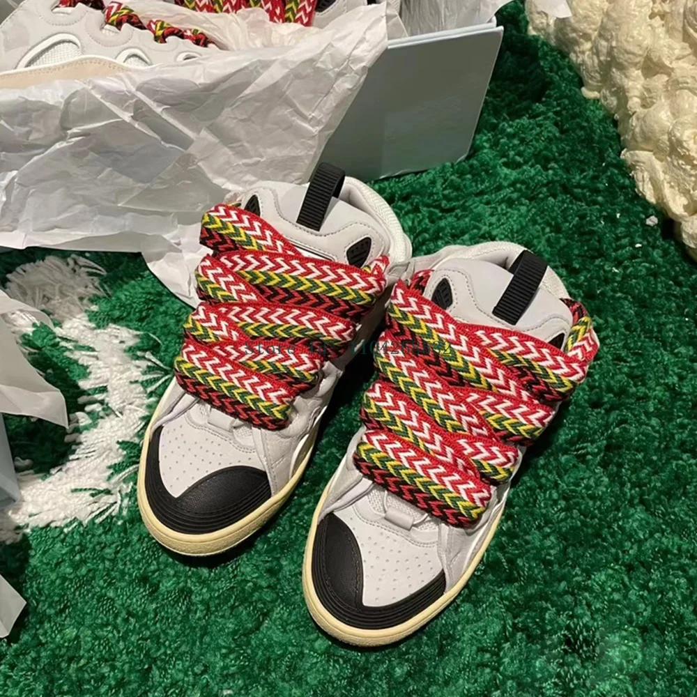 

Thick Heel Lace Up Patchwork Casual sports shoes Sexy Pointed Toe Mixed Colors New Arrivals Fashion Women