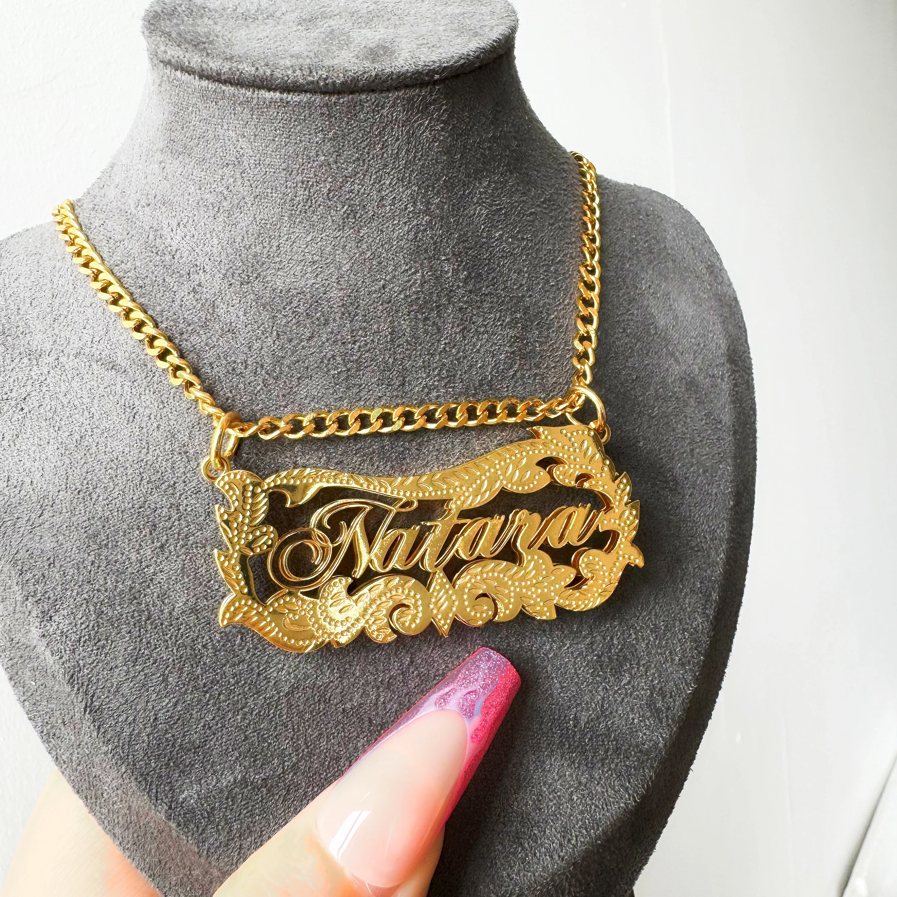 Customized Double Plated Name Necklace Personalized 3D Nameplate Necklace Stainless Steel Name  Cuban Chain For Her Jewelry Gift