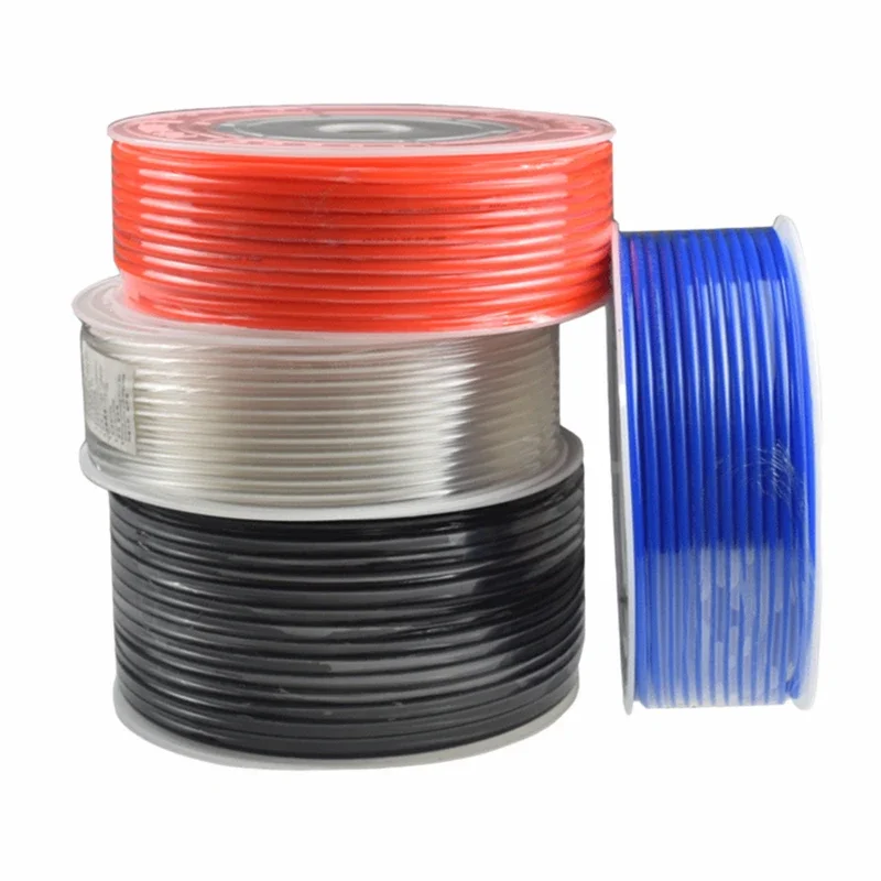 100M Pneumatic Air Hose PU OD 4/6/8/10/12/14/16mm ID 2.5/4.5/6.5/8/10/12mm Black Transparent Red Blue Air Tubing Pipe