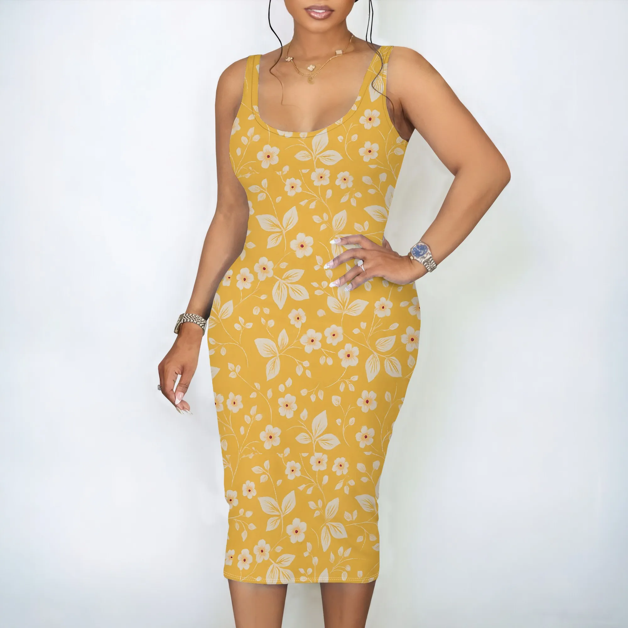 여성 캐주얼 여름 Bodycon 꽃 드레스 민소매 기본 Flowy A 라인 드레스 스트랩 꽃 프린트 Sundress