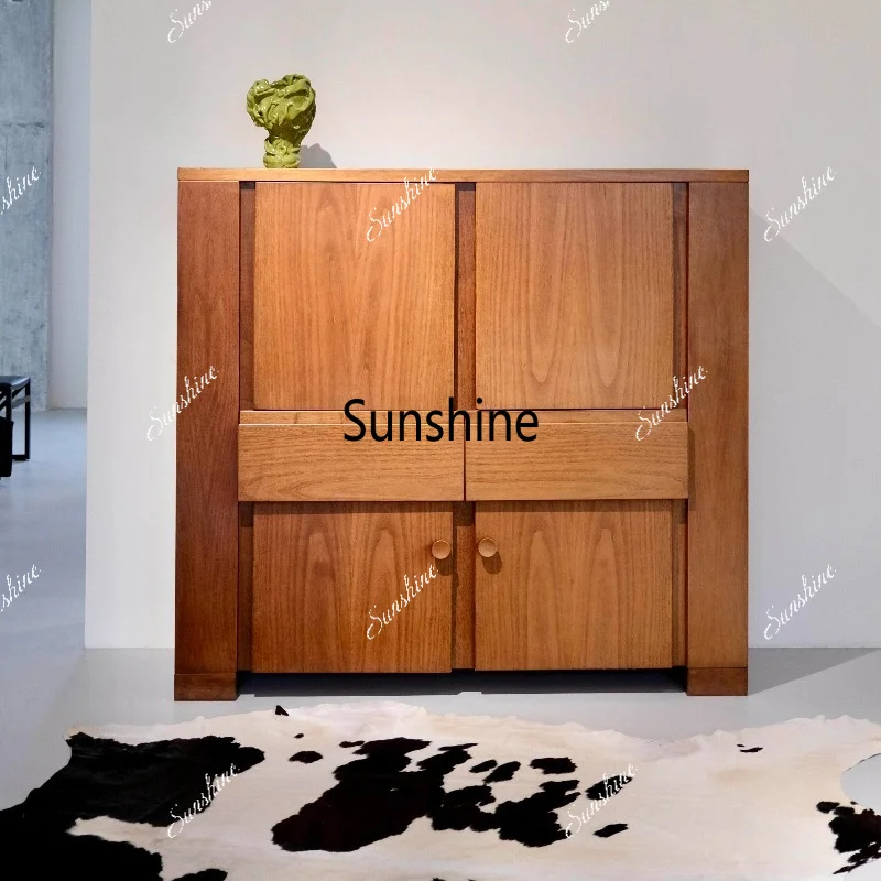 Retro wall solid wood dining side cabinet Nordic entrance storage storage cabinet bucket cabinet