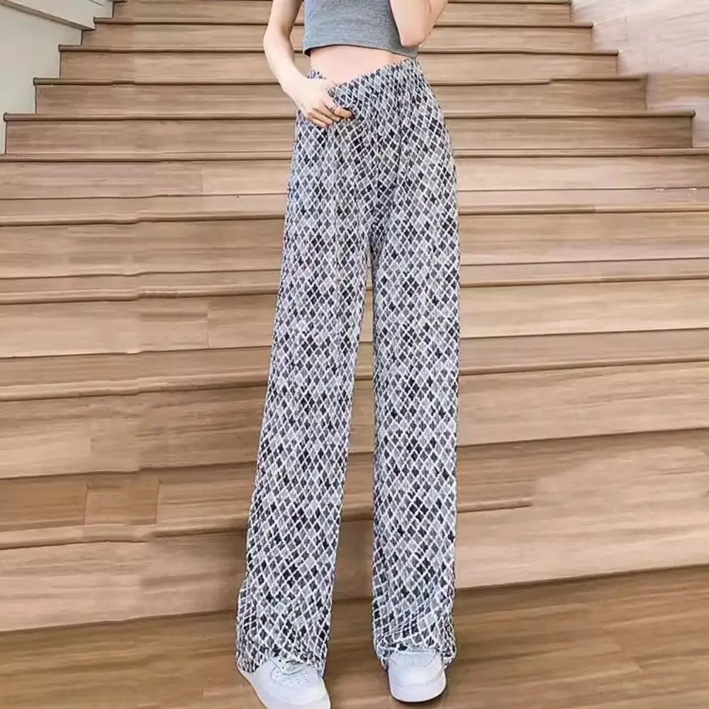 

Gradient Ice Silk Wide Leg Pants Straight Dropping Feeling Tie Dye Pleated Pants High Waist Baggy Trousers Flower Yamamoto Pants