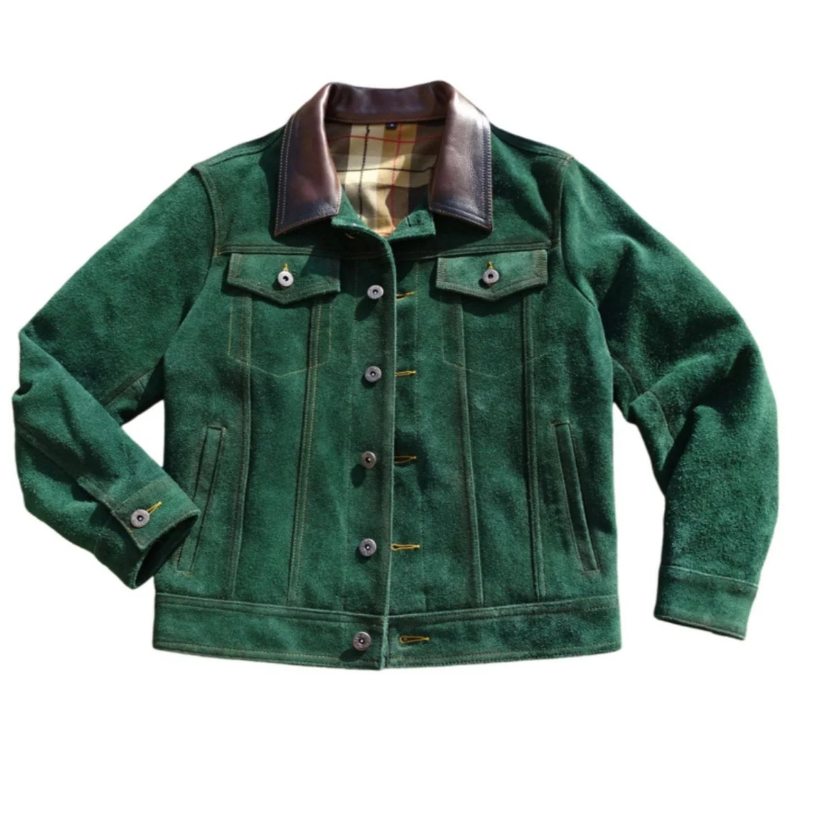 

Green Autumn Leather Jacket Men American Retro Style Plus Size 5XL Genuine Natural Cow Suede Single Breasted Denim Coat