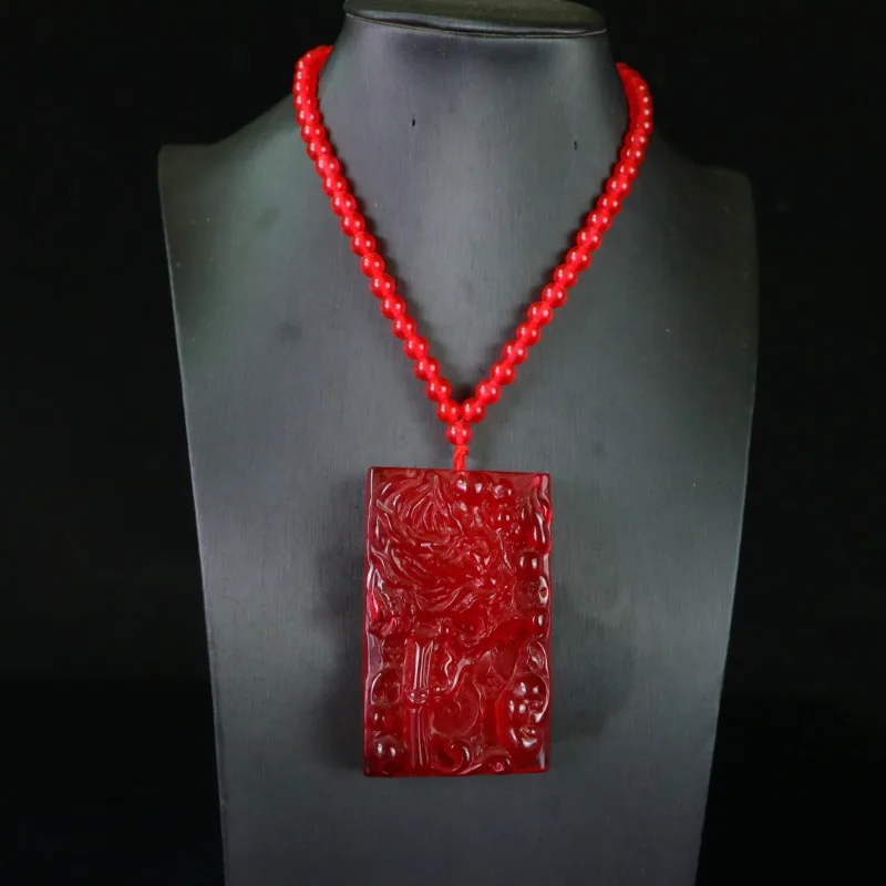 

Natural High Ice Red Quartzite Jade Dragon Pendant Necklace