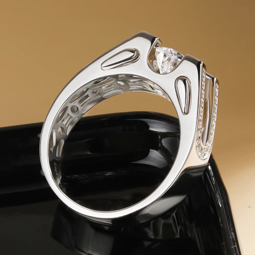 Houtros 1ct/2ct D Color Moissanite Wedding Band For Men 925 Sterling Silver Sparkling Diamond Rings Luxury Jewelry Certifited