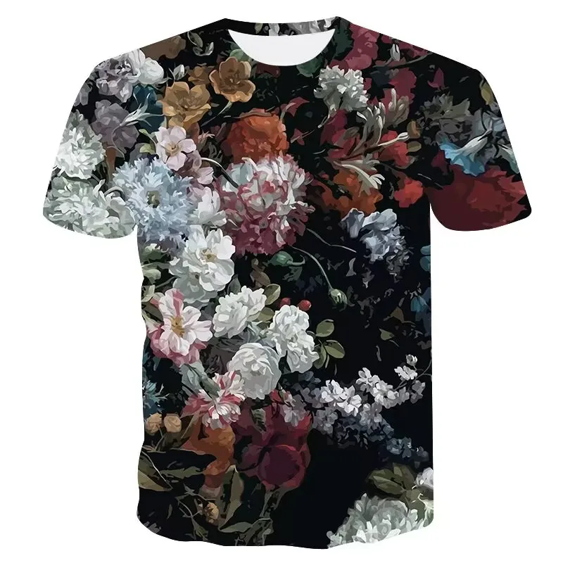 Summer Men'S T-Shirt Horror Flower Personality Hot Selling O-Neck 3d Hd Fashion Hip Hop Short Sleeve Creative High-Quality Shirt