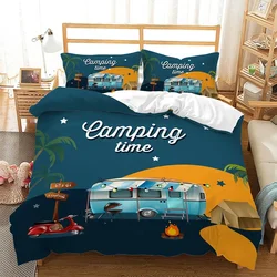 Camper Time Print Bedding Set 3D Camping Car copripiumino tema di viaggio Cartoon Camping Comforter Cover Full King per adolescenti adulti