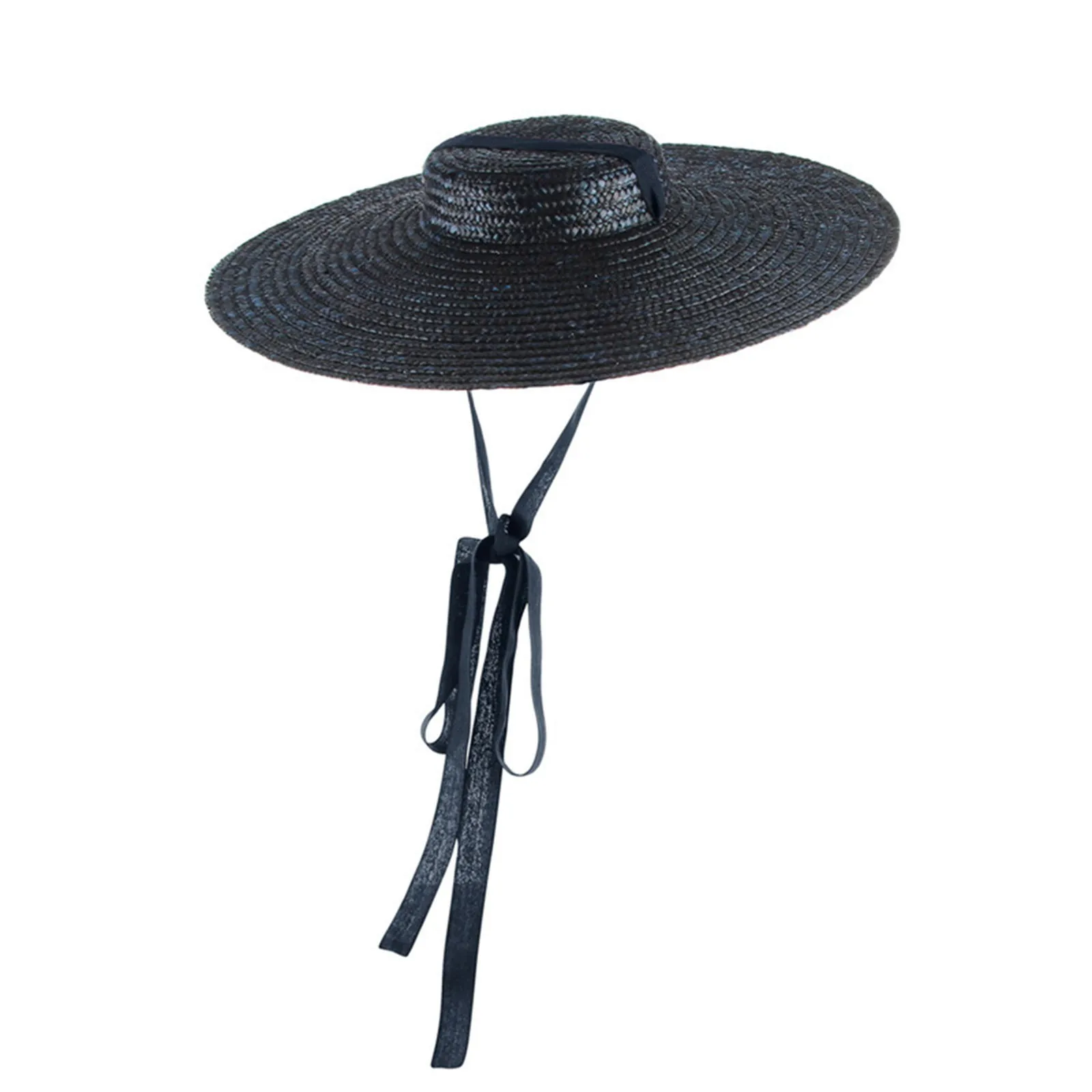 Summer Big Natural Straw Hats For Women Wide Brim Boater cap Beach Visor Caps Elegant Long Ribbon Lace-Up Sun Hat