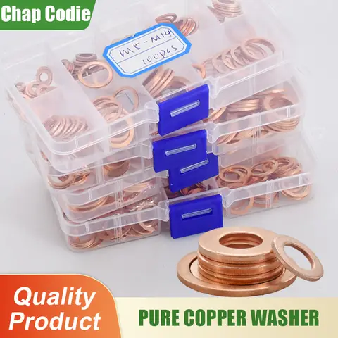 Solid Pure Copper Washers Annealed M5 M6 M8 M10 M12 M14 M16 M20 Sump Plugs Oil Seal Oring Spacers Motorcycle Flat Gasket Kit