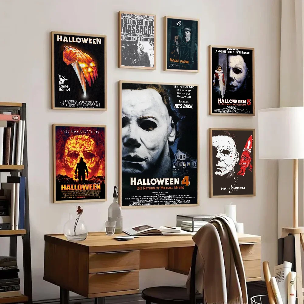 أفلام الرعب الأمريكية هالهلع ، شخصيات مايكل مايرز ، ملصقات كلاسيكية عتيقة ، فن حائط عالي الجودة ، ديكور ريترو