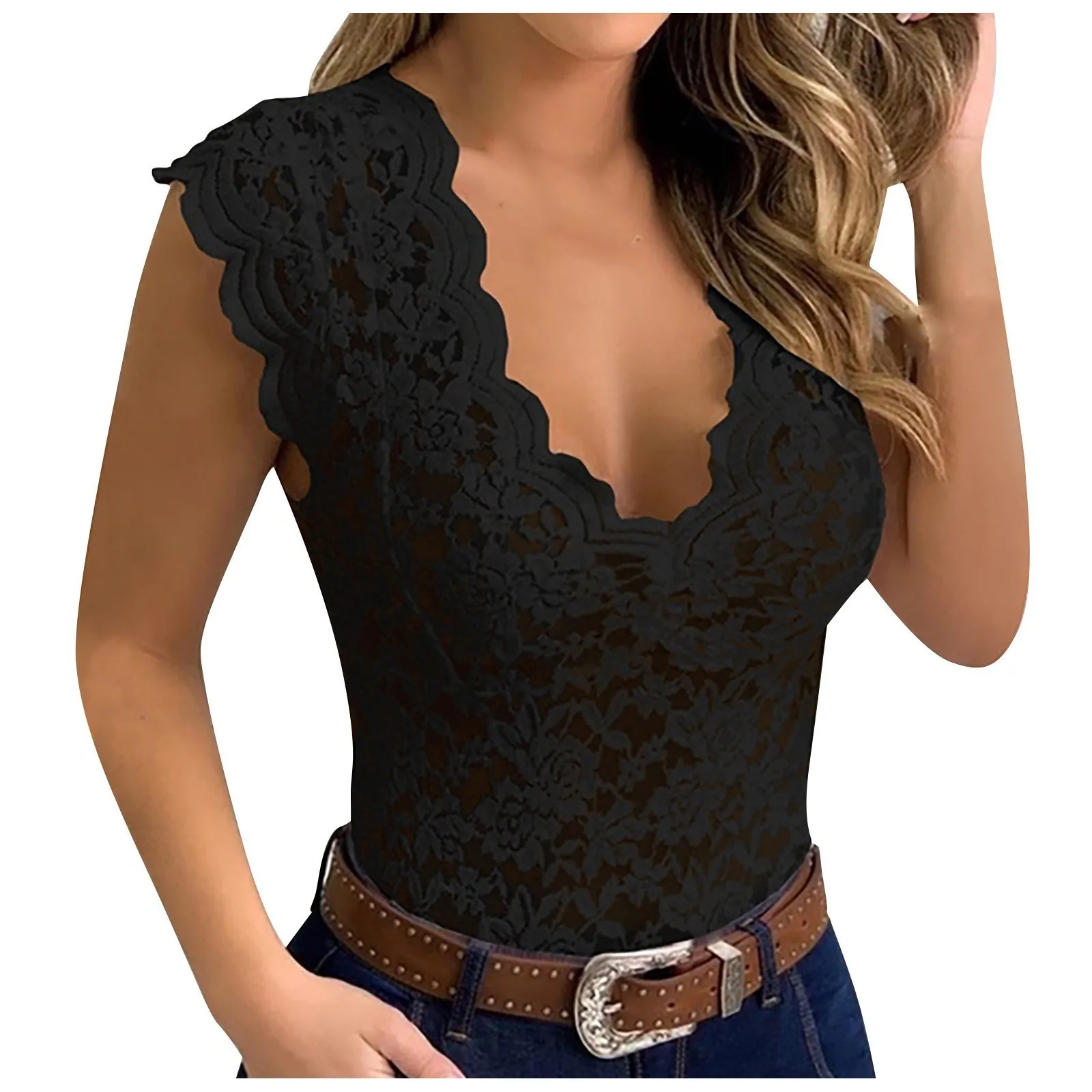 Women Sexy V Neck Lace Vest Top Sleeveless Solid Wire Free Tops Female Elegant Clothing Ladies Casual Plus Size Underwear