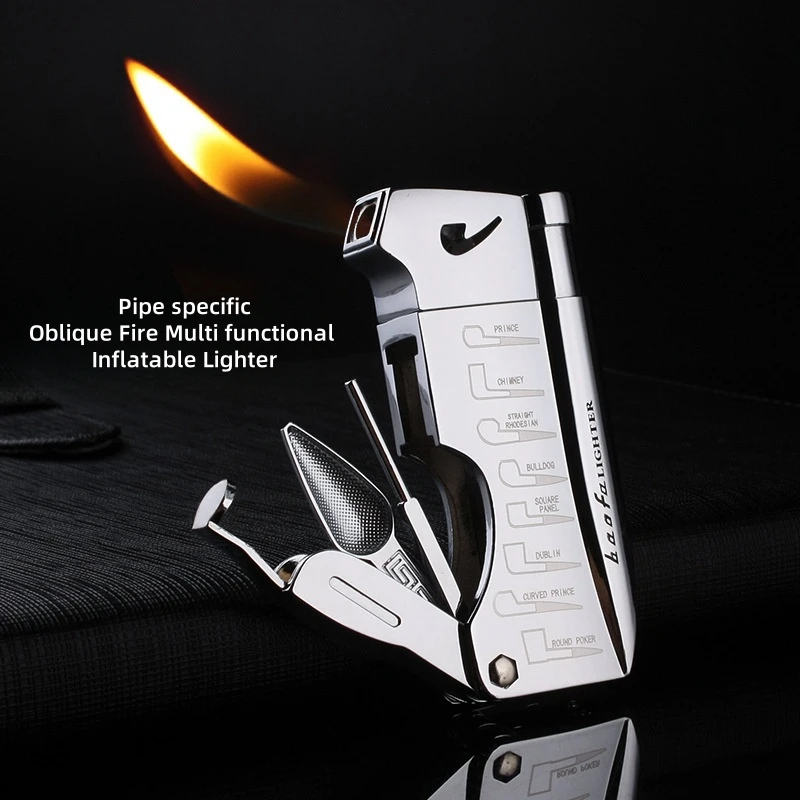 Multi-uses Tobacco Smoking Pipe Lighter Butane Lighters with Pipe Tools Tamper Scraper Picking Stick Cool Lighter Gift for Men