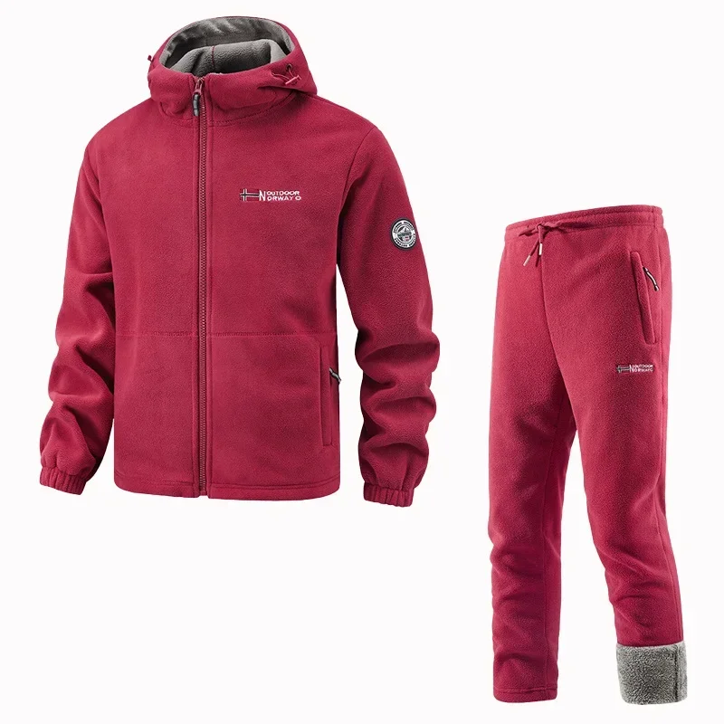 Men Graphene Fleece Tracksuit 2‑Piece Set Winter Thick Warm Stand Collar Jacket +Sweatpants Couples Outdoor Thermal Sports Suit