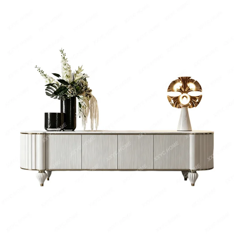 AA  light luxury marble TV cabinet villa high-grade solid wood carving decorative cabinet storage cabinet