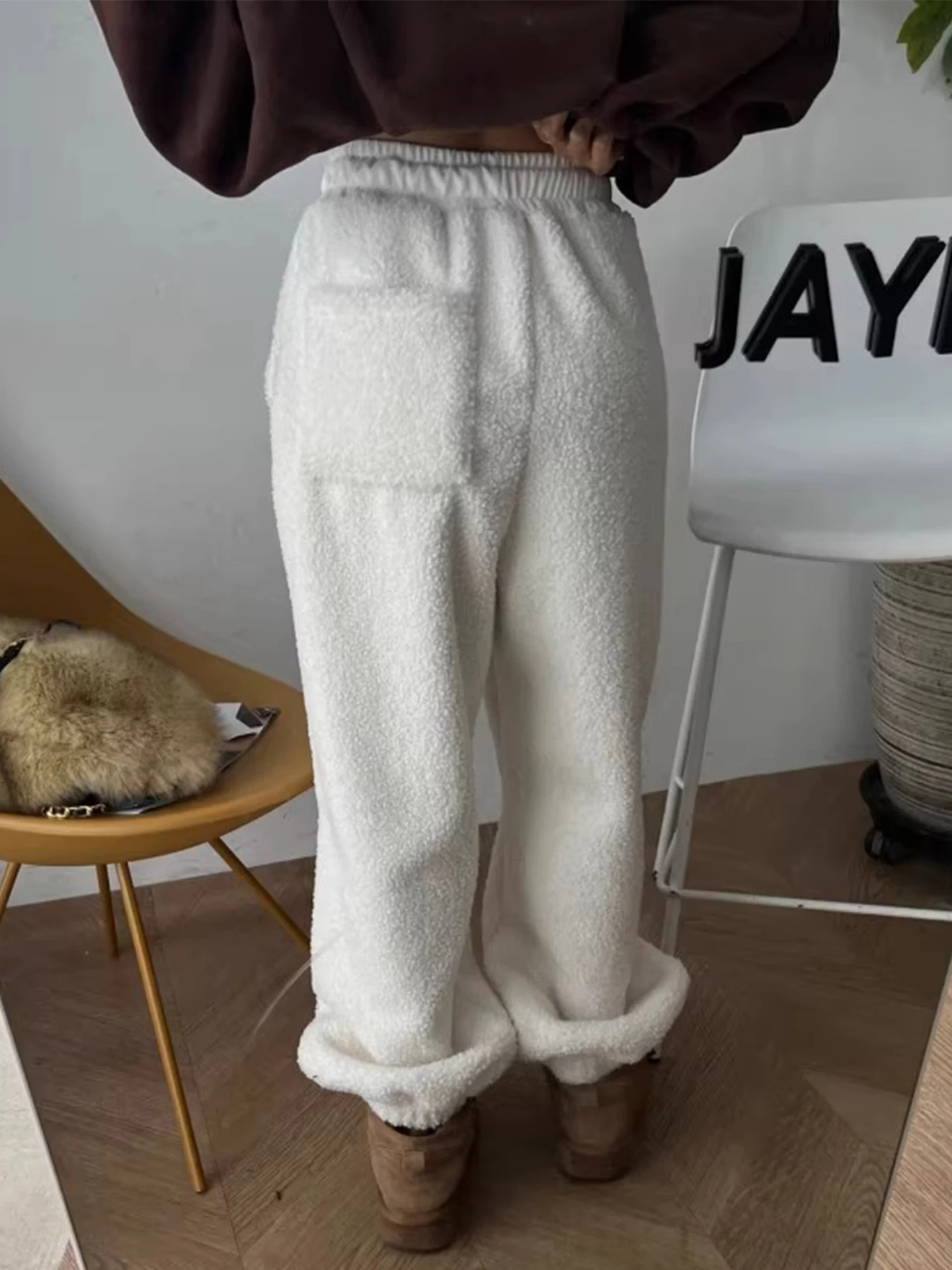 السيدات عالية الخصر Dstring Fce اصطف فرو الضأن مكبل السراويل شتاء دافئ بناطيل كاجوال تخفيف Sle الكورية Faion #4