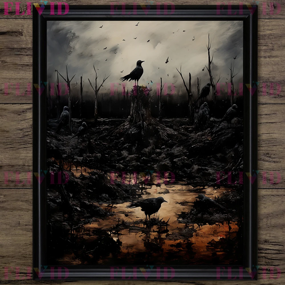 Crows Of Rotten Land Vintage Wall Art Canvas Painting The Eerie Mysterious Dark Crow Art Poster And Print Home Decor Unframed