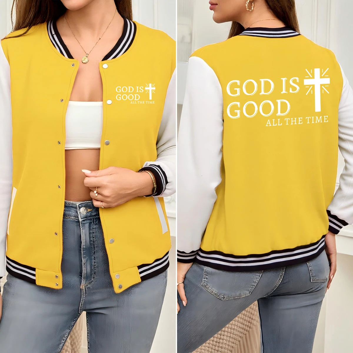 

Женская бейсбольная форма с крестообразным принтом God Is Good, модная спортивная одежда в стиле хип-хоп, красочная куртка с карманами, хлопковая свободная одежда